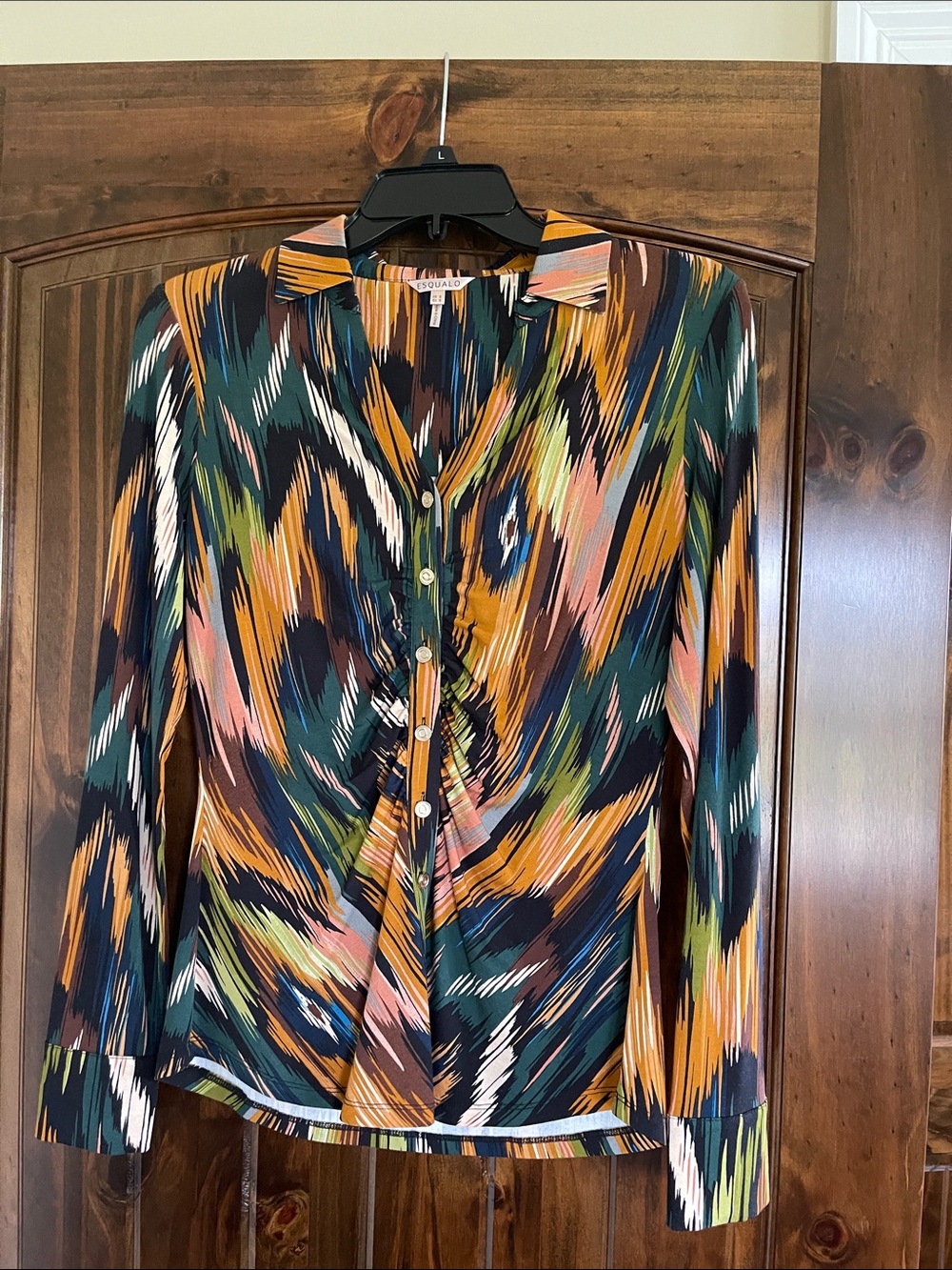 ESQUALO Multicolor Abstract Button-Front Blouse — Green, Orange, Pink, Navy